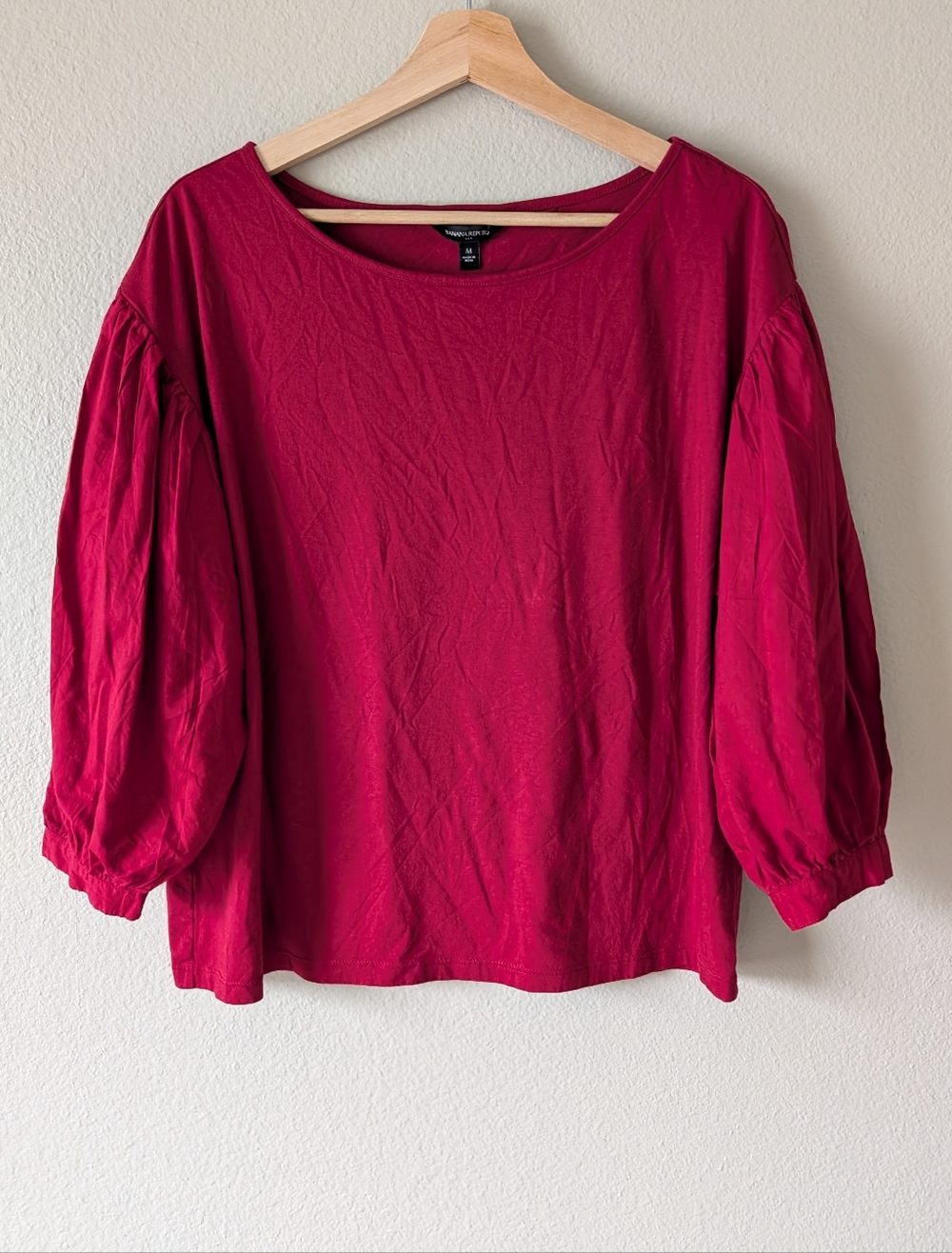 Banana Republic Red Puff Sleeve Cotton Top Blouse Size Medium